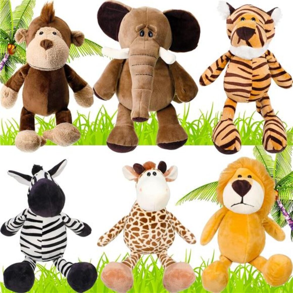 6 Pieces Safari Stuffed Animals Plush Jungle Animal Toys Set for Boys Girls